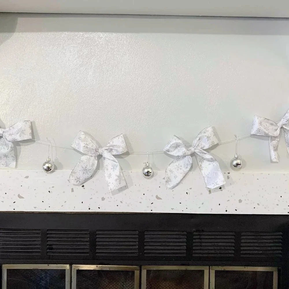 Handmade Silver Ribbon & Ornament Garland